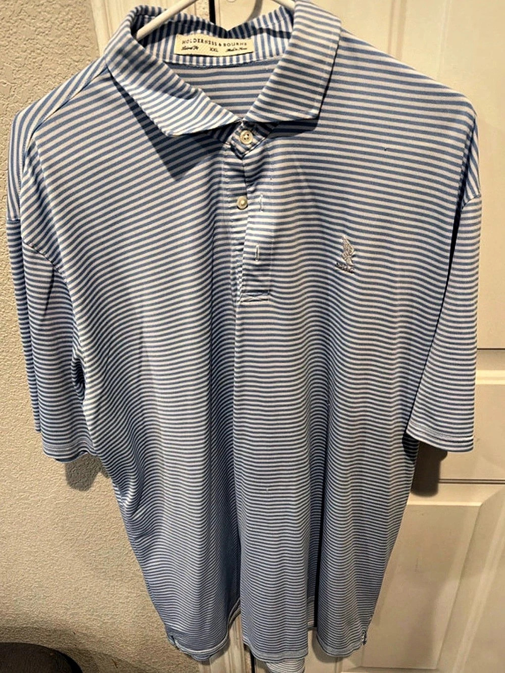 Holderness & Bourne Striped Polo in Blue & White Size XL Like New